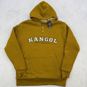 Kangol Hoodie Mens Small Mustard Yellow Sherpa Lined Waffle Knit Henley Pullover